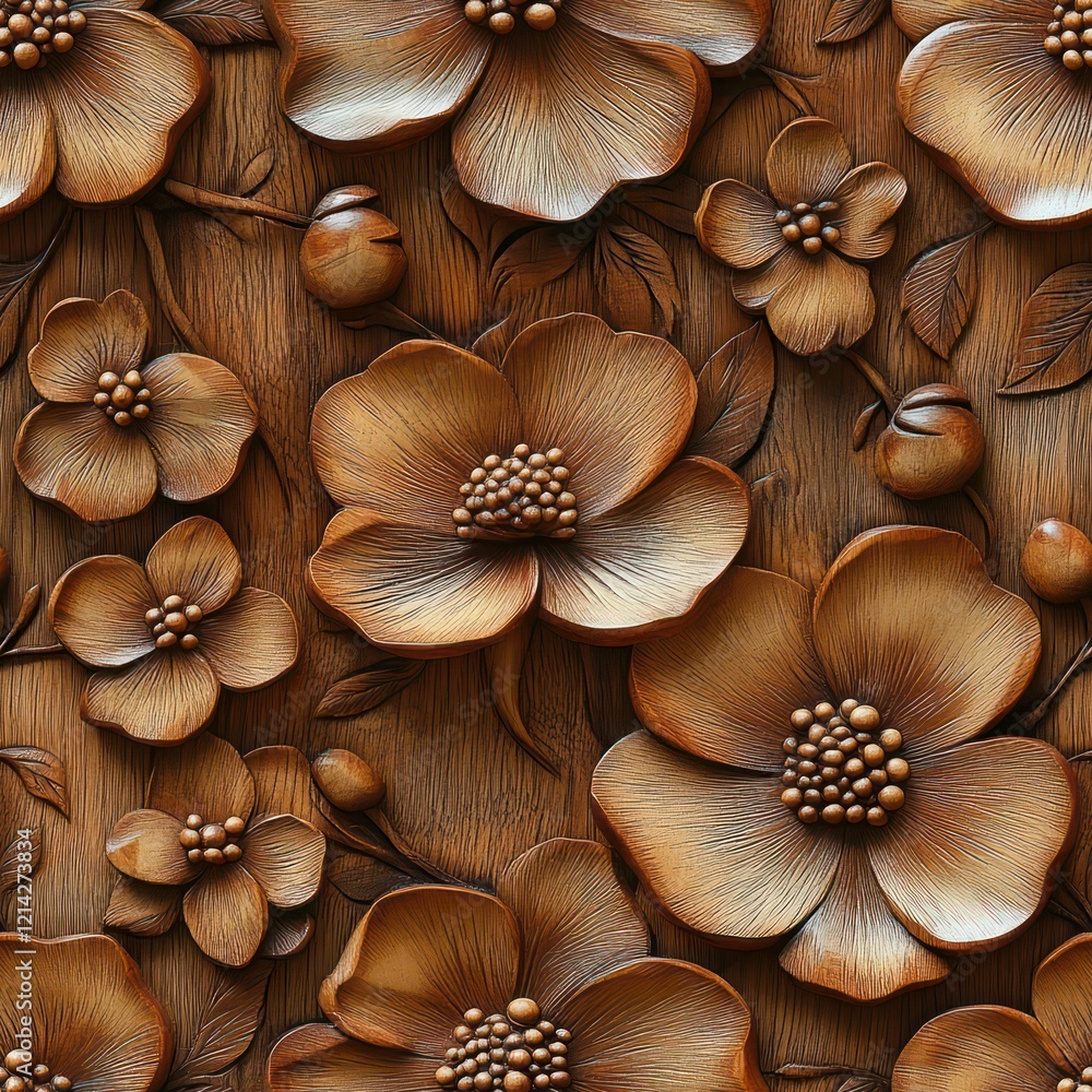 Seamless decorative wooden flowers pattern background Seamless decorative wooden flowers pattern background