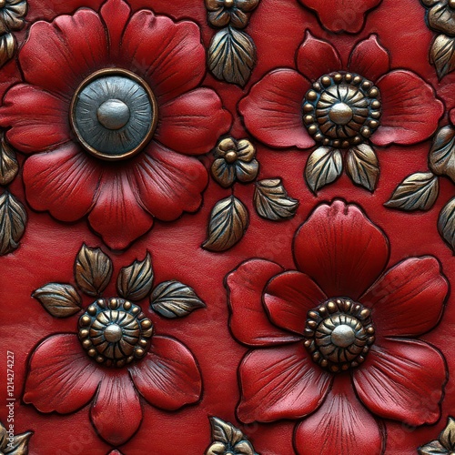 Seamless beautiful decorative leather flowers pattern photo