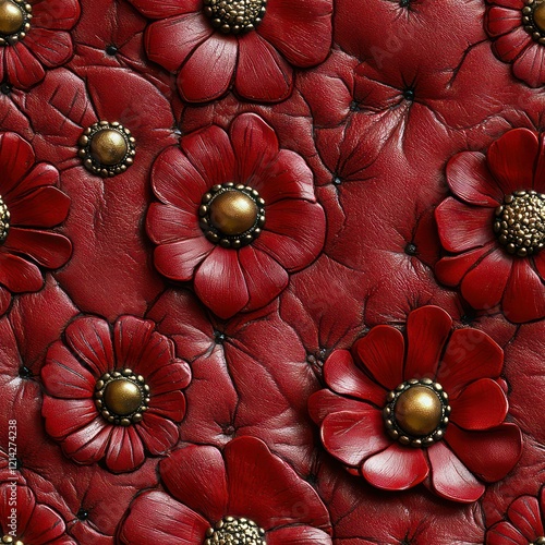 Seamless beautiful decorative leather flowers pattern photo