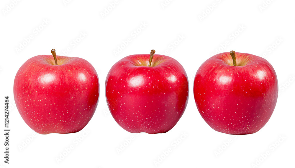Three vibrant red apples arranged in a row against a clean background Three vibrant red apples arranged in a row against a clean background