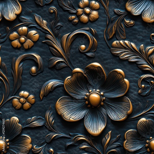 Seamless decorative embossed leather flowers decor pattern photo