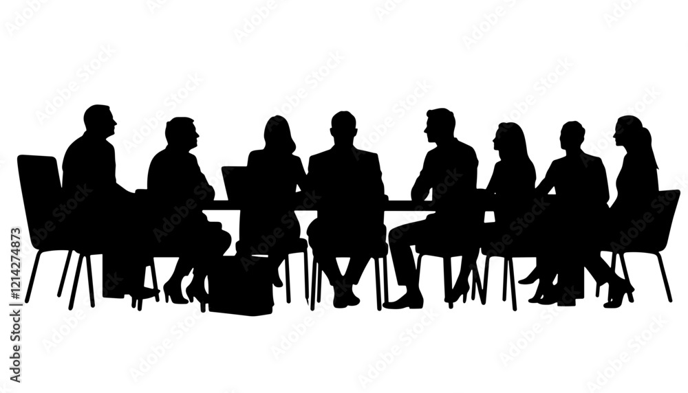 Business meeting silhouettes around conference table Business meeting silhouettes around conference table