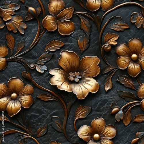 Seamless decorative embossed leather flowers decor pattern photo