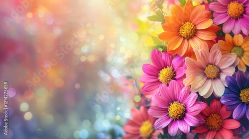 A vibrant spring-themed background featuring colorful flowers and a heartwarming message for Mother's Day. photo