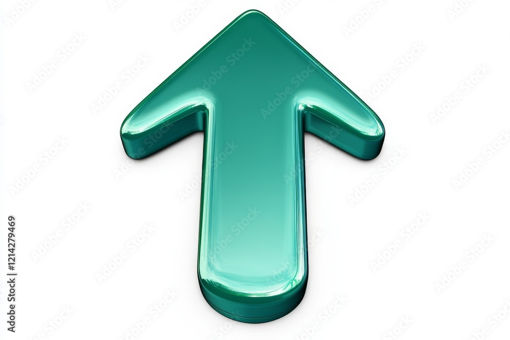 Isolated on a white background is a glossy green arrow pointing upward. The clean and simple 3D design signifies direction and growth Isolated on a white background is a glossy green arrow pointing upward. The clean and simple 3D design signifies direction and growth