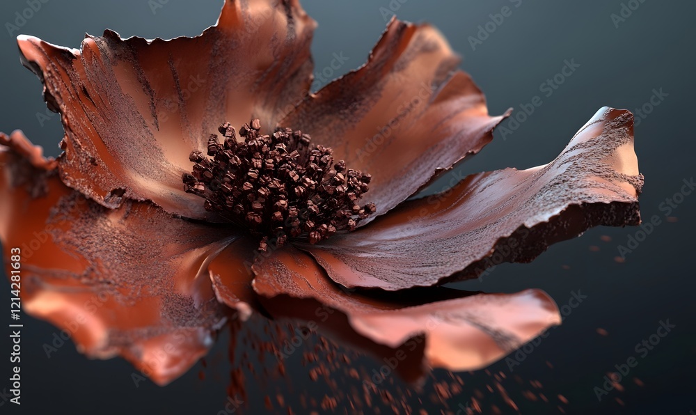 Obraz premium Copper flower, studio shot, disintegration, dark background, design