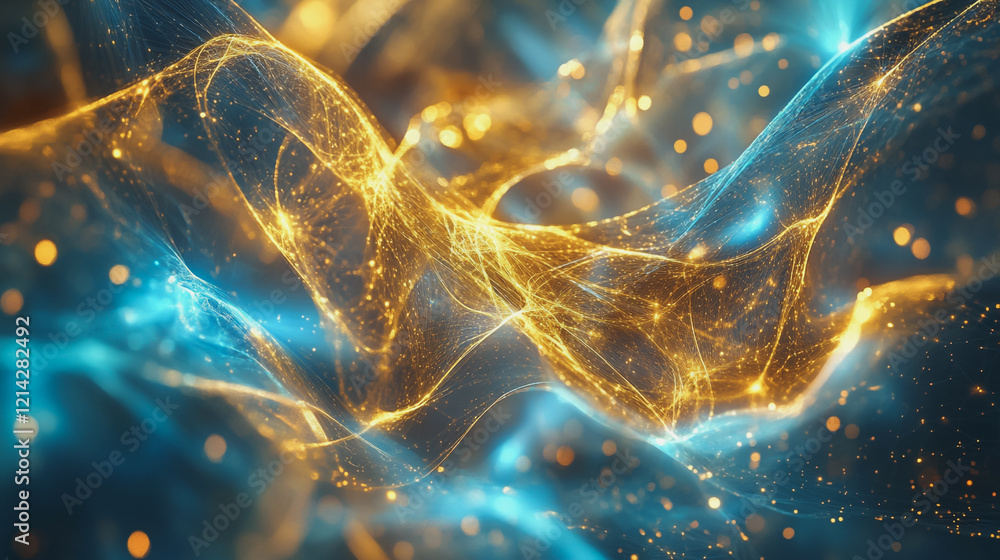 Naklejka premium Abstract digital background electromagnetic wave background Innovation digital wave, information technology background and green luxury background with golden line decoration and curve light effect