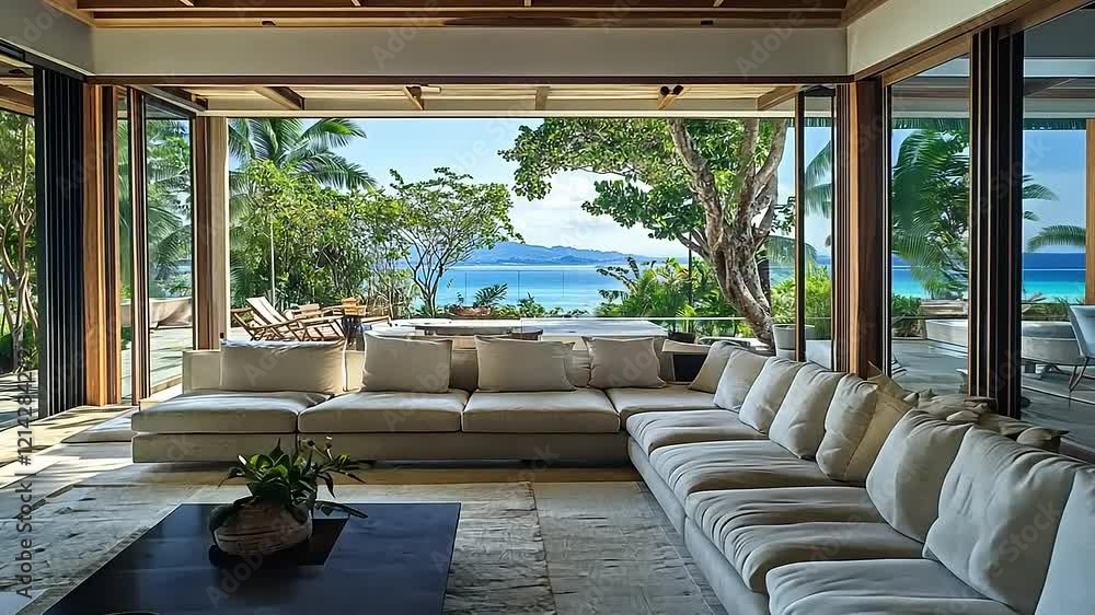 Luxurious Tropical Villa Living Room with Ocean View Luxurious Tropical Villa Living Room with Ocean View