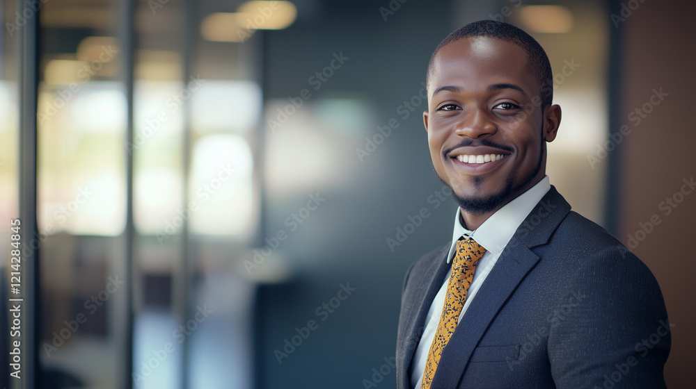 Confident Entrepreneur Headshot in Formal Attire with Blurred Office Background Confident Entrepreneur Headshot in Formal Attire with Blurred Office Background