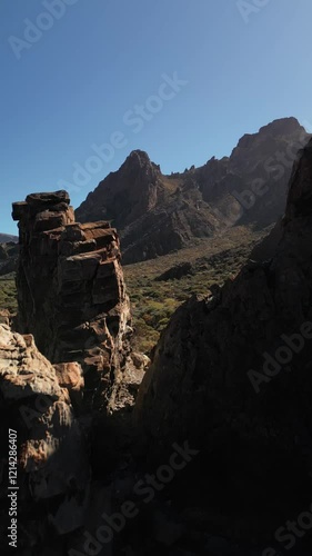 Vertical drone shot Aerial shot of Mount Teide volcano in Tenerife, Canaries, Spain