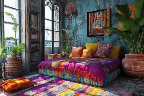 Hipster style interior background, 3D render