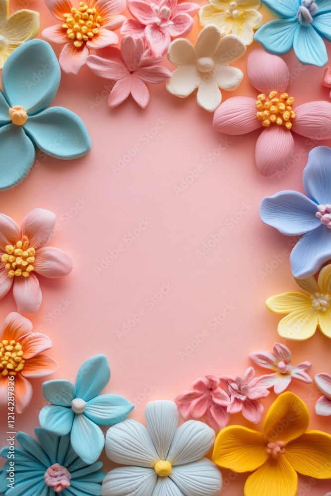 Pastel tone background with colorful plasticine flowers. and space for text. Pastel tone background with colorful plasticine flowers. and space for text.