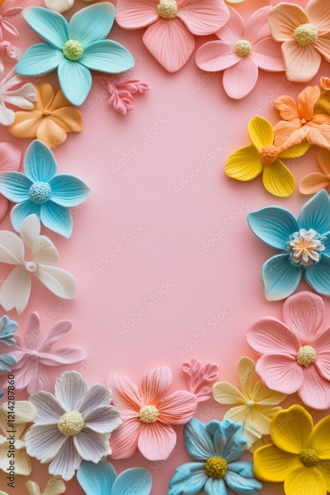 Pastel tone background with colorful plasticine flowers. and space for text. Pastel tone background with colorful plasticine flowers. and space for text.
