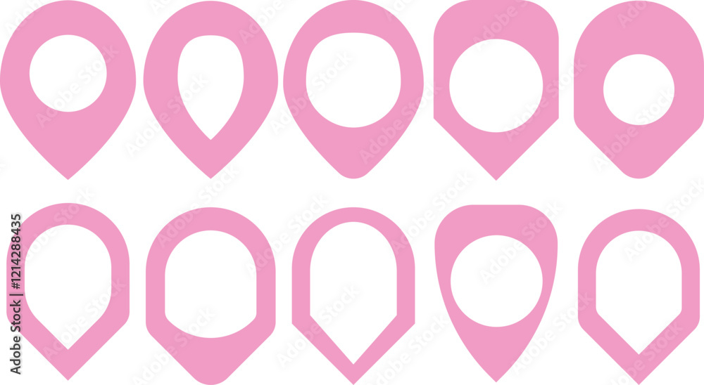 Unique pink pin point set icon on white background Unique pink pin point set icon on white background