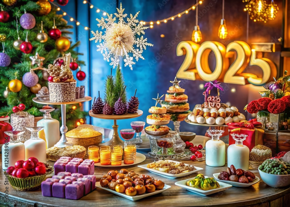 Festive New Year's Dessert Table with Bubbly & Treats - 2025 Celebration Festive New Year's Dessert Table with Bubbly & Treats - 2025 Celebration
