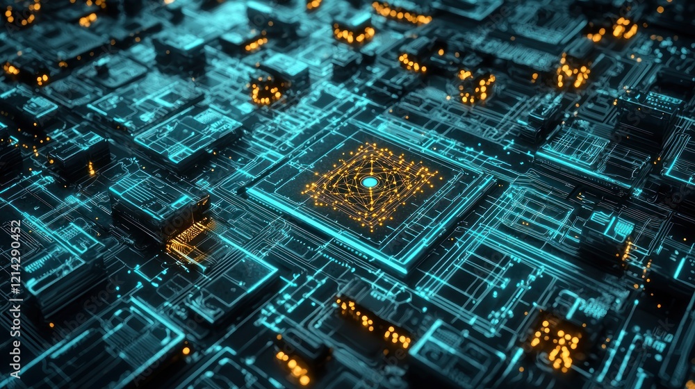 Futuristic CPU glowing, circuit board, technology, processing Futuristic CPU glowing, circuit board, technology, processing