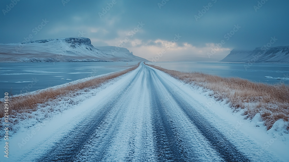 The winter road, illuminated by the bright sunset, is surrounded by a snowy landscape and falling snowflakes, creating an atmosphere of peace.
The winter road, illuminated by the bright sunset, is surrounded by a snowy landscape and falling snowflakes, creating an atmosphere of peace.