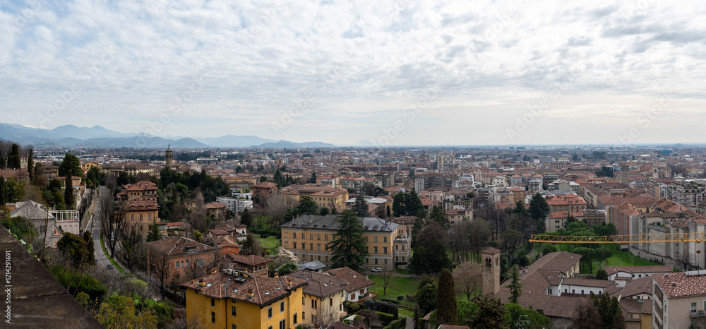 Fototapeta premium Historical part of Bergamo city, view from Bergamo Alta with narrow streets, tourists destination