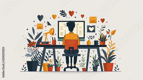 An online freelancer accidentally sends a love letter instead of an invoice in this humorous flat design illustration