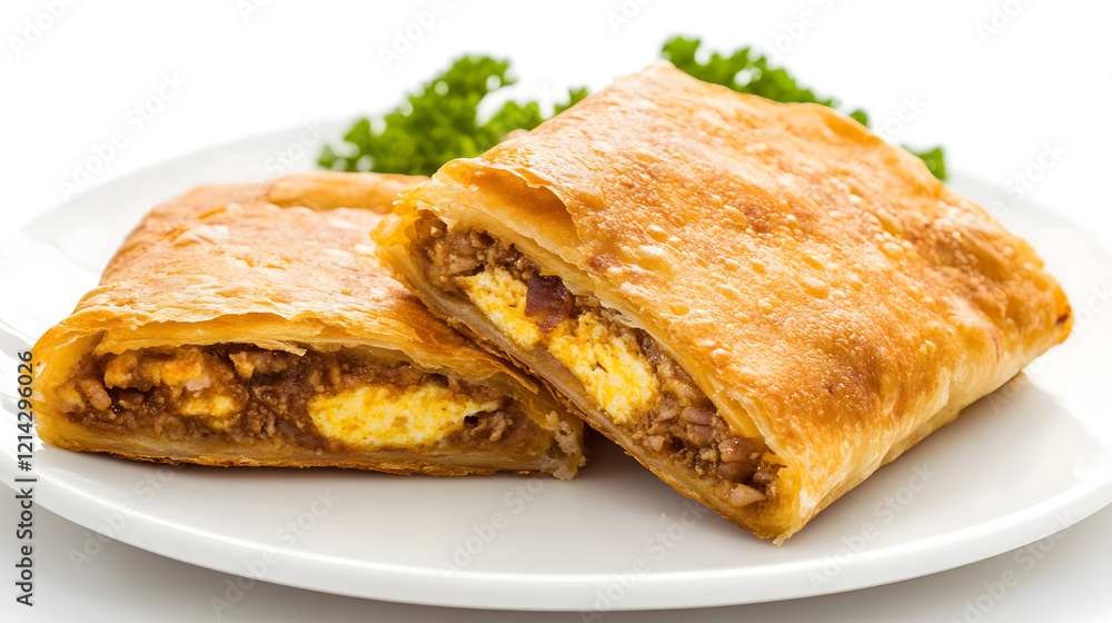 Golden brown pastry stuffed with flavorful ingredients and herbs. Golden brown pastry stuffed with flavorful ingredients and herbs.