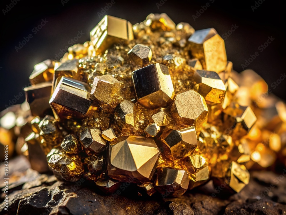 Fool's Gold: Close-up of Pyrite Crystals, Iron Sulfide Mineral Specimen, Geology Fool's Gold: Close-up of Pyrite Crystals, Iron Sulfide Mineral Specimen, Geology