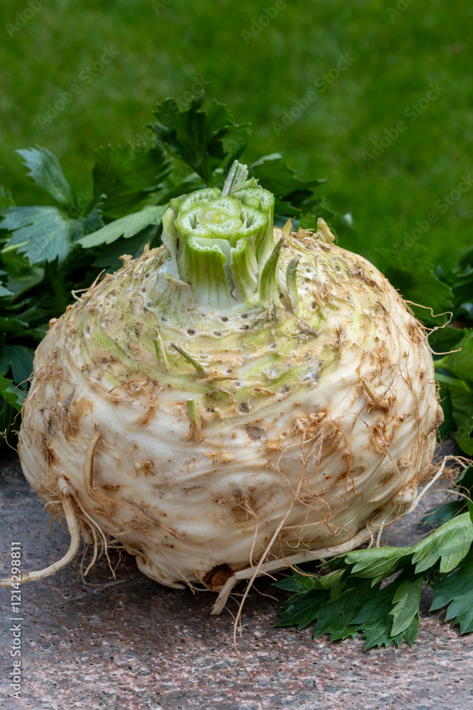 Obraz premium Celery root - celeriac, source of vitamins, fresh healthy vegetable, wedge
