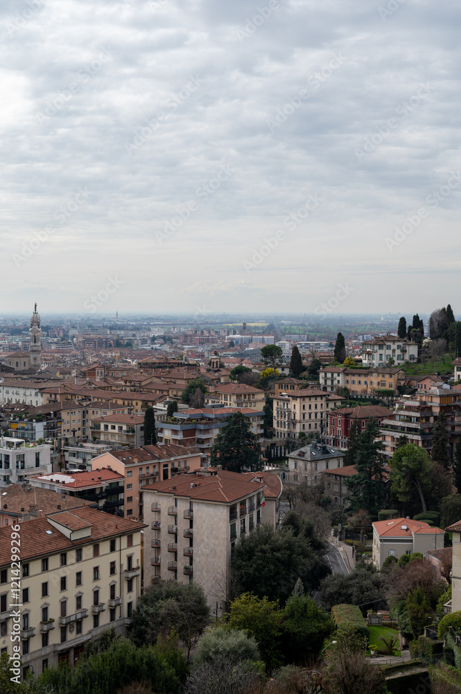 Historical part of Bergamo city, view from Bergamo Alta with narrow streets, tourists destination