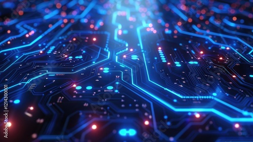 Neon blue circuit lines on a dark abstract background