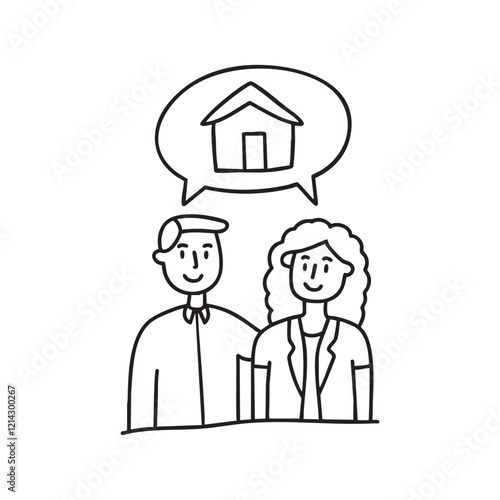 A couple looking at a house in bubble chat, considering it as a property investment