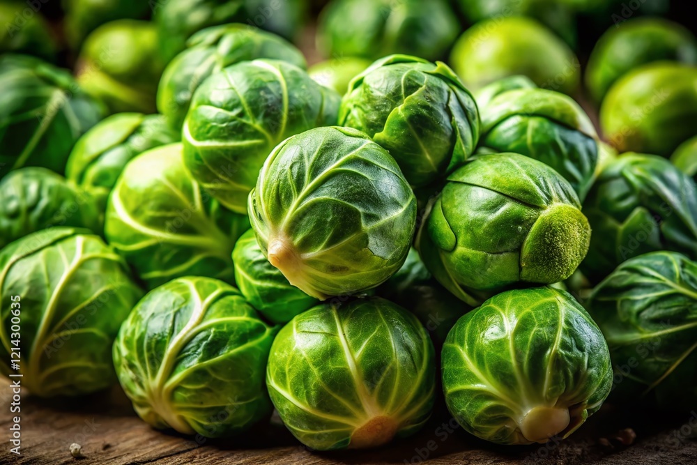 Fresh Brussels Sprouts Clusters - Vibrant Green Vegetable Still Life Fresh Brussels Sprouts Clusters - Vibrant Green Vegetable Still Life