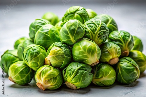 Fresh Brussels Sprouts: Vibrant Green Vegetables on White Background - Healthy Food Photography photo