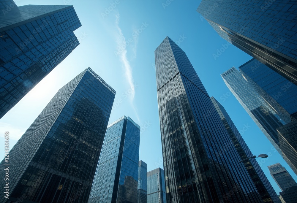 Modern skyscrapers in city skyline under clear blue sky Modern skyscrapers in city skyline under clear blue sky