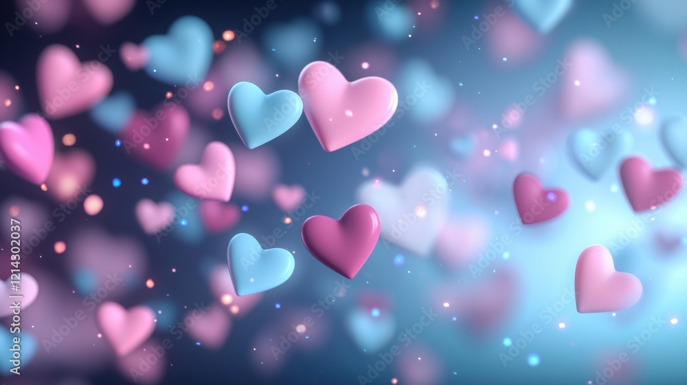 Colorful floating hearts in a dreamy background Colorful floating hearts in a dreamy background