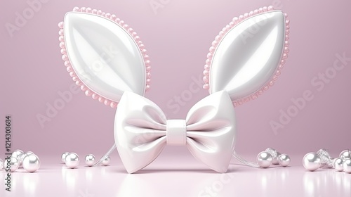 easter bunny ears white eggs on isolated pastel background with copyspace
