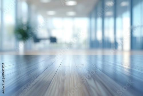 Wallpaper Mural modern office desk surface in sharp focus transitioning to artistically blurred open office background, emphasizing depth and professional atmosphere Torontodigital.ca