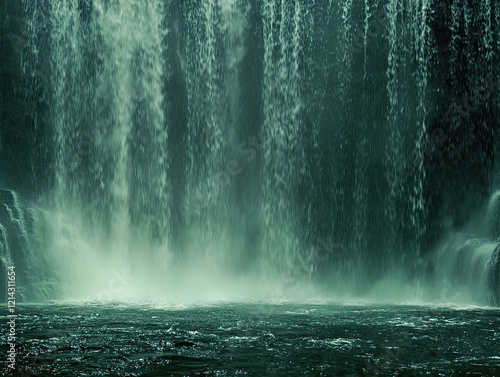 Majestic waterfall cascading into a pool, nature background, scenic wallpaper