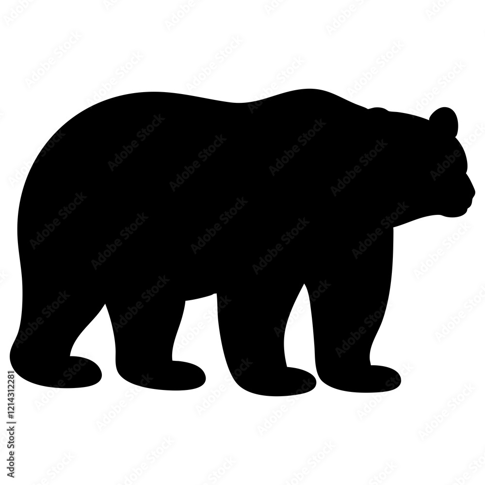 Fototapeta premium Black bear silhouette illustration art style on clean transparent background