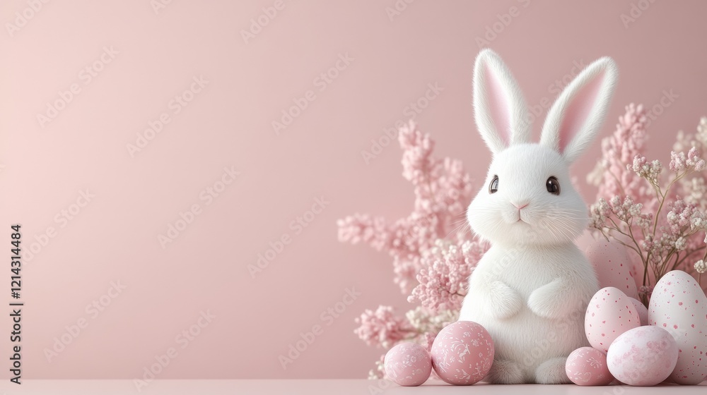 Fototapeta premium A cute greeting card for Easter with eggs and a bunny