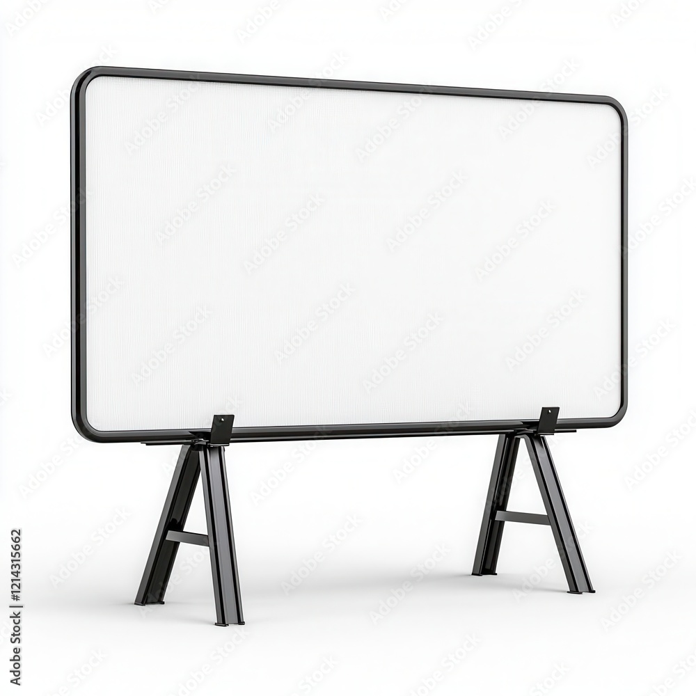 A photostock of a large white billboard with an empty screen, standing against a plain white background, ideal for customizable advertising designs. High Quality A photostock of a large white billboard with an empty screen, standing against a plain white background, ideal for customizable advertising designs. High Quality