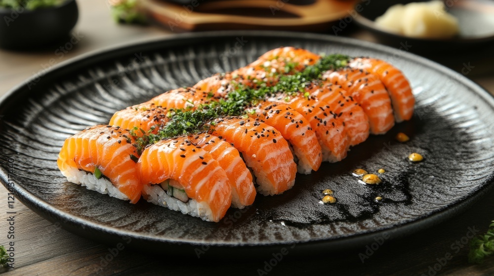 A set of sushi with salmon