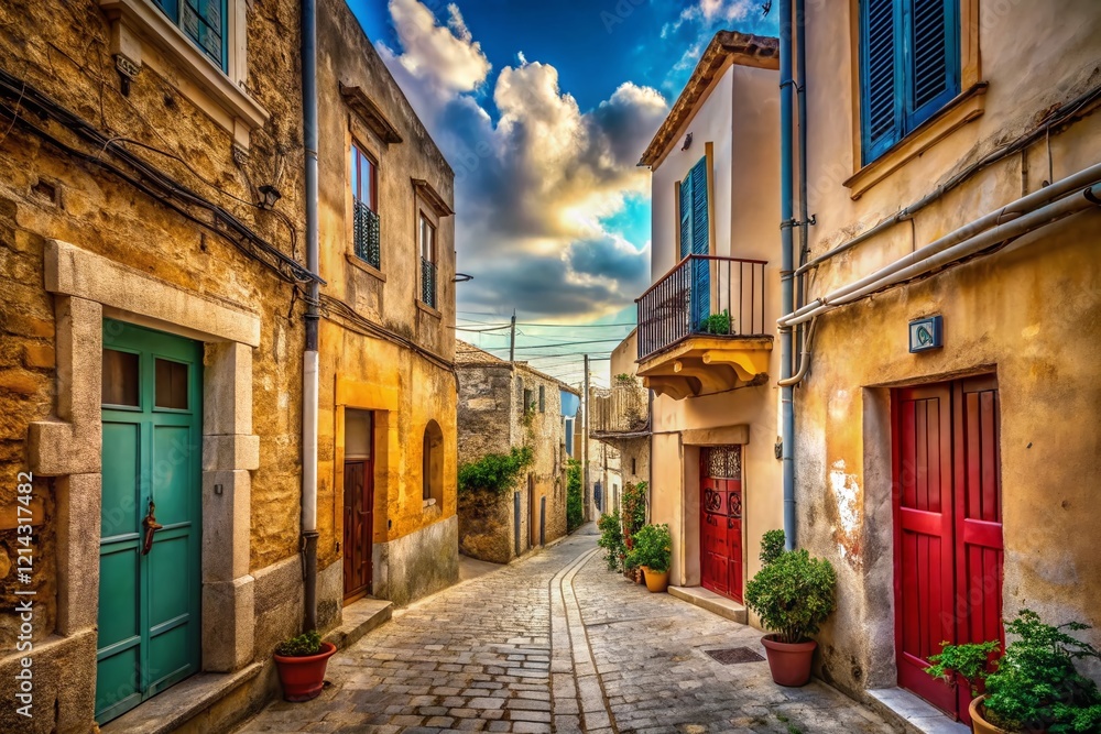 Fototapeta premium Gallipoli Street Scene: Historic Houses & Sky, Documentary Photography Style