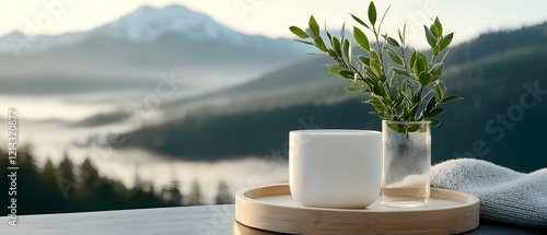 Wallpaper Mural Relaxing morning with plants and drink mountain view nature scene tranquil atmosphere close-up perspective Torontodigital.ca