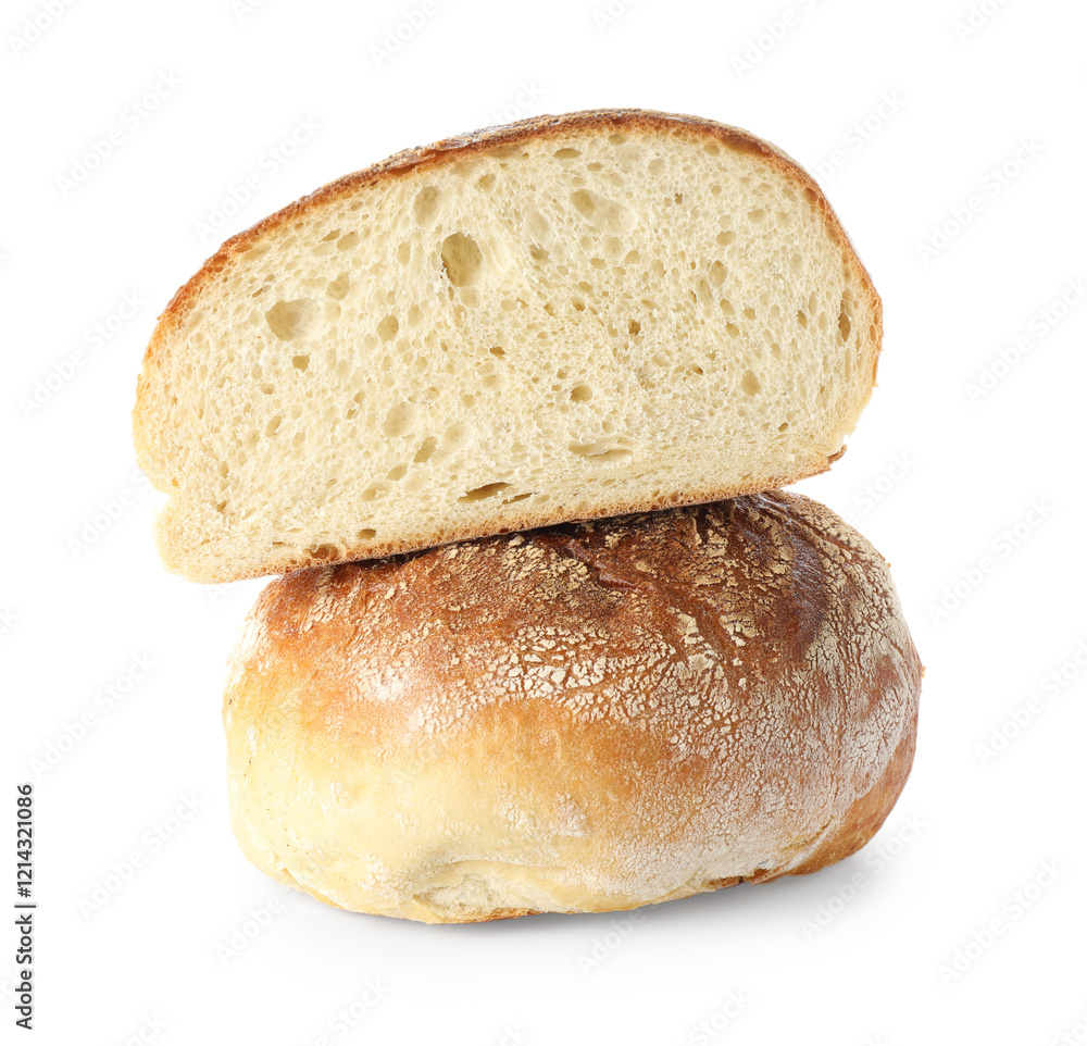 Pieces of freshly baked bread isolated on white Pieces of freshly baked bread isolated on white