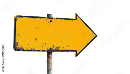 Vintage yellow directional arrow sign with black trim on a black background photo