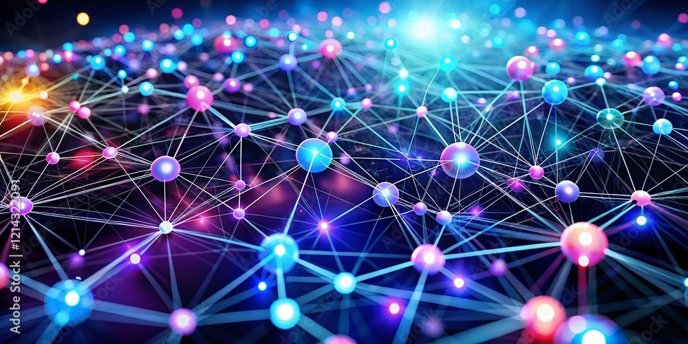 Fototapeta premium Global Network Connection: Illuminated Dots Representing Worldwide Communication and Collaboration