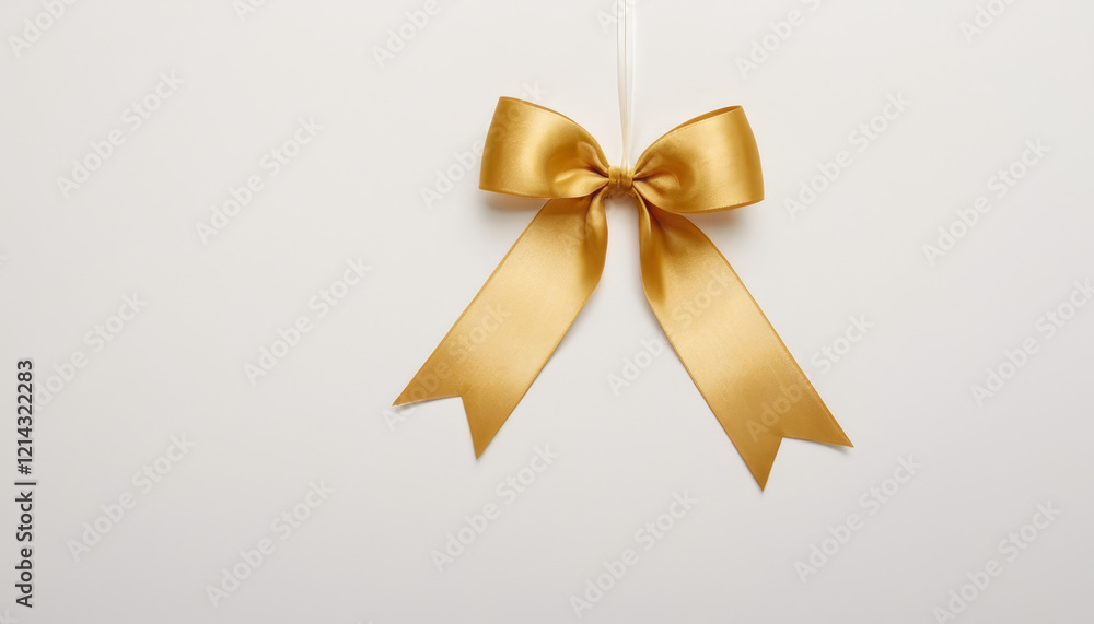 Gold ribbon loop on a white surface with soft diffused light Gold ribbon loop on a white surface with soft diffused light