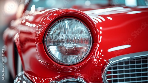 Wallpaper Mural Close-up of a red retro car headlight, emphasizing its nostalgic design and polished surface, evoking a sense of classic automotive charm. Torontodigital.ca