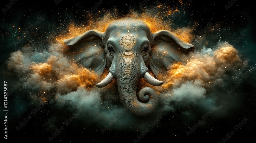 Obraz premium Majestic elephant emerges from colorful clouds digital art fantasy dramatic view