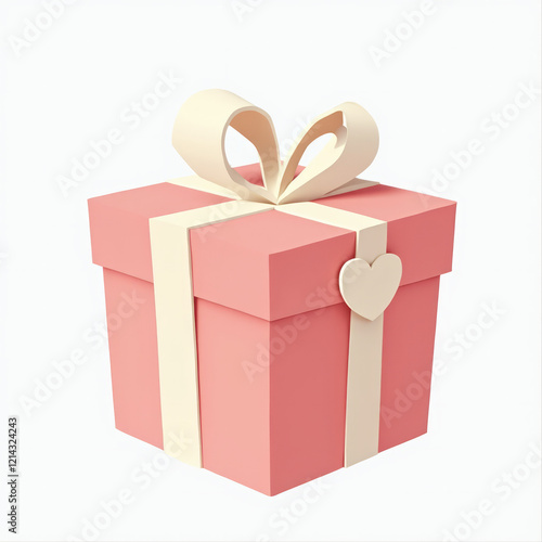 Simple Gift Box Design with a Small Heart Tag – A simple gift box with a small heart tag, isolated on a white background.