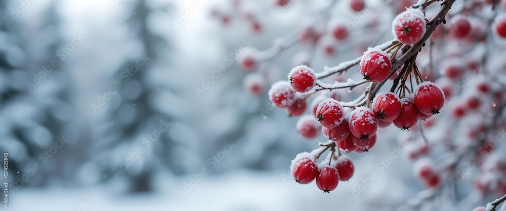 Snow Covered Red Berries Winter Wonderland Scene Snow Covered Red Berries Winter Wonderland Scene
